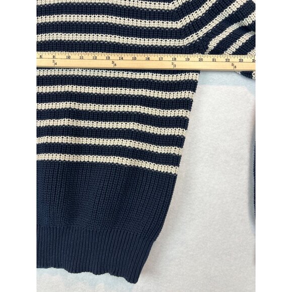 J. Crew Knit Sweater Womens M Crew Neck Cotton Navy White Striped - Picture 8 of 12